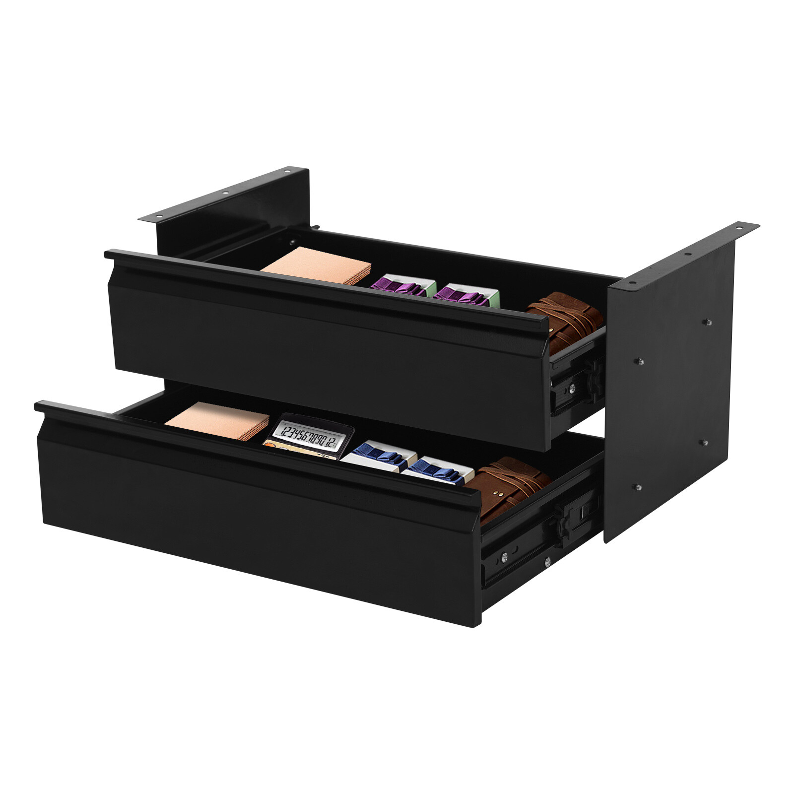 Black Dual Level 16" Pull Out Under Desk Storage Drawer Set