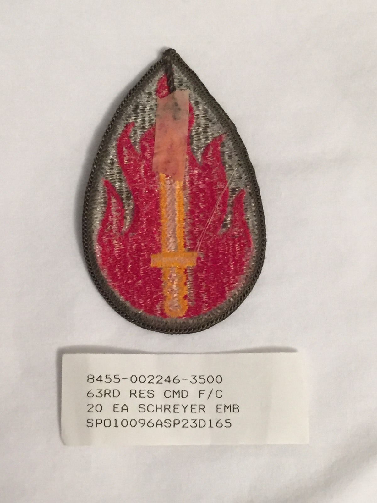 63rd INF DIV REGIONAL SUPPORT COMMAND BLOOD & FIRE SHOULDER INSIGNIA UNIT PATCH