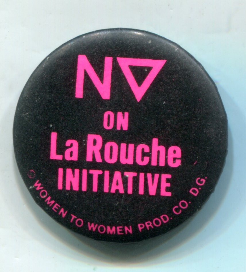 No on La Rouche Initiative, 1986 California HIV-AIDS Ballot Prop 64, Pinback