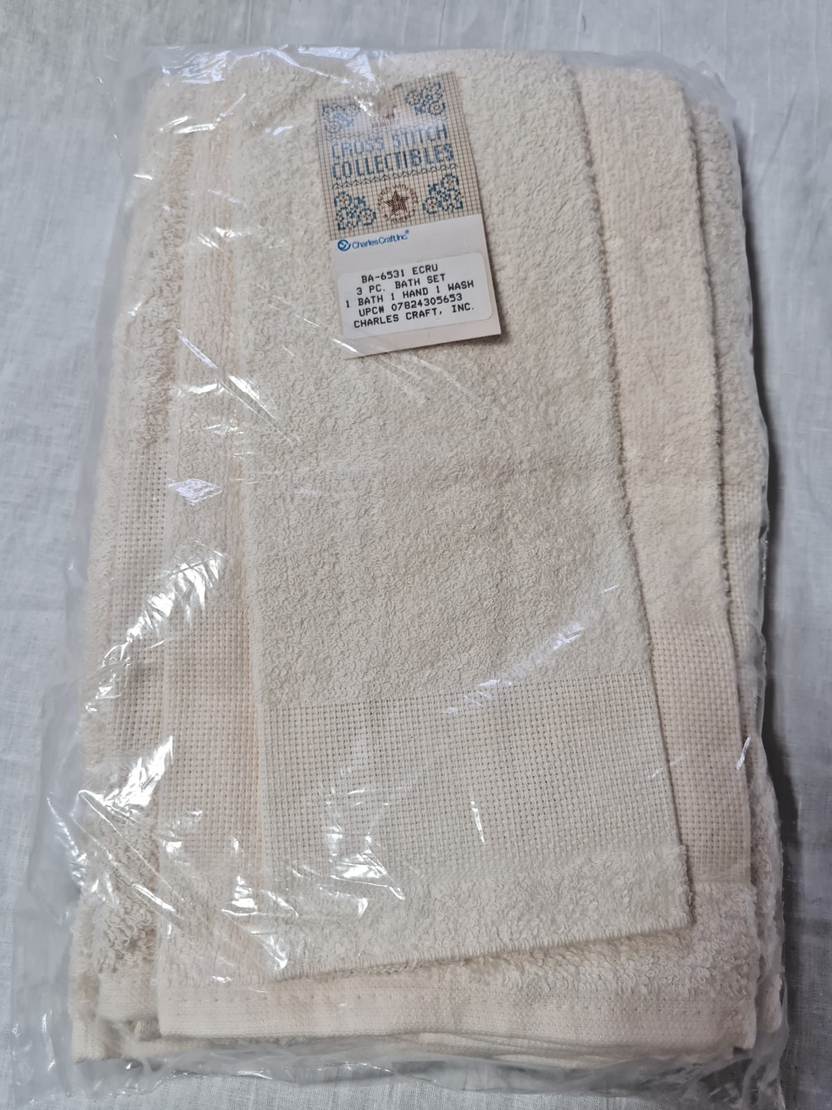 Charles Craft Set 3 Terry Towels for Cross Stitch Bath Hand & Wash 14-ct Cream