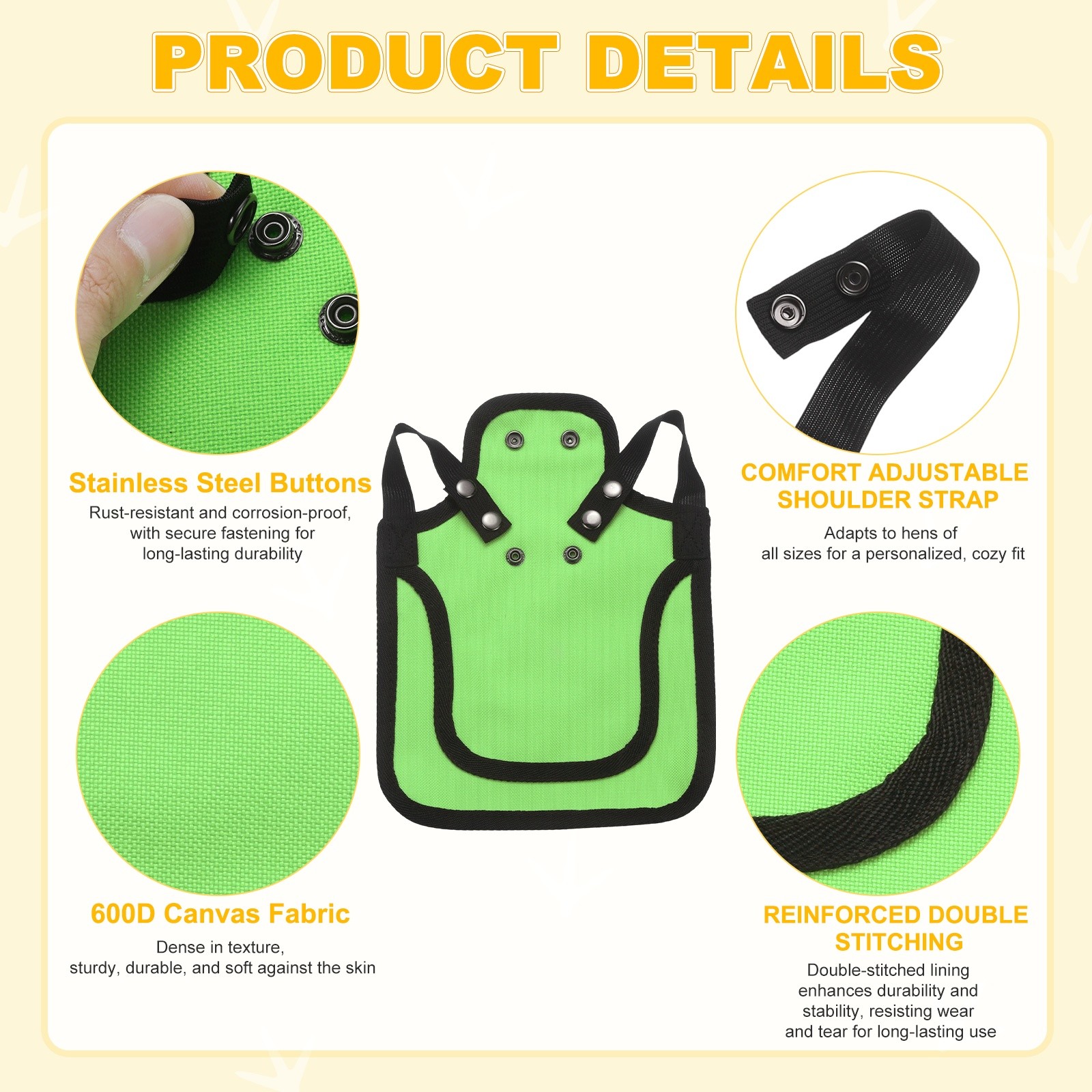 2-Pack Chicken Saddle with Adjustable Strap for Hens [Neon Green]