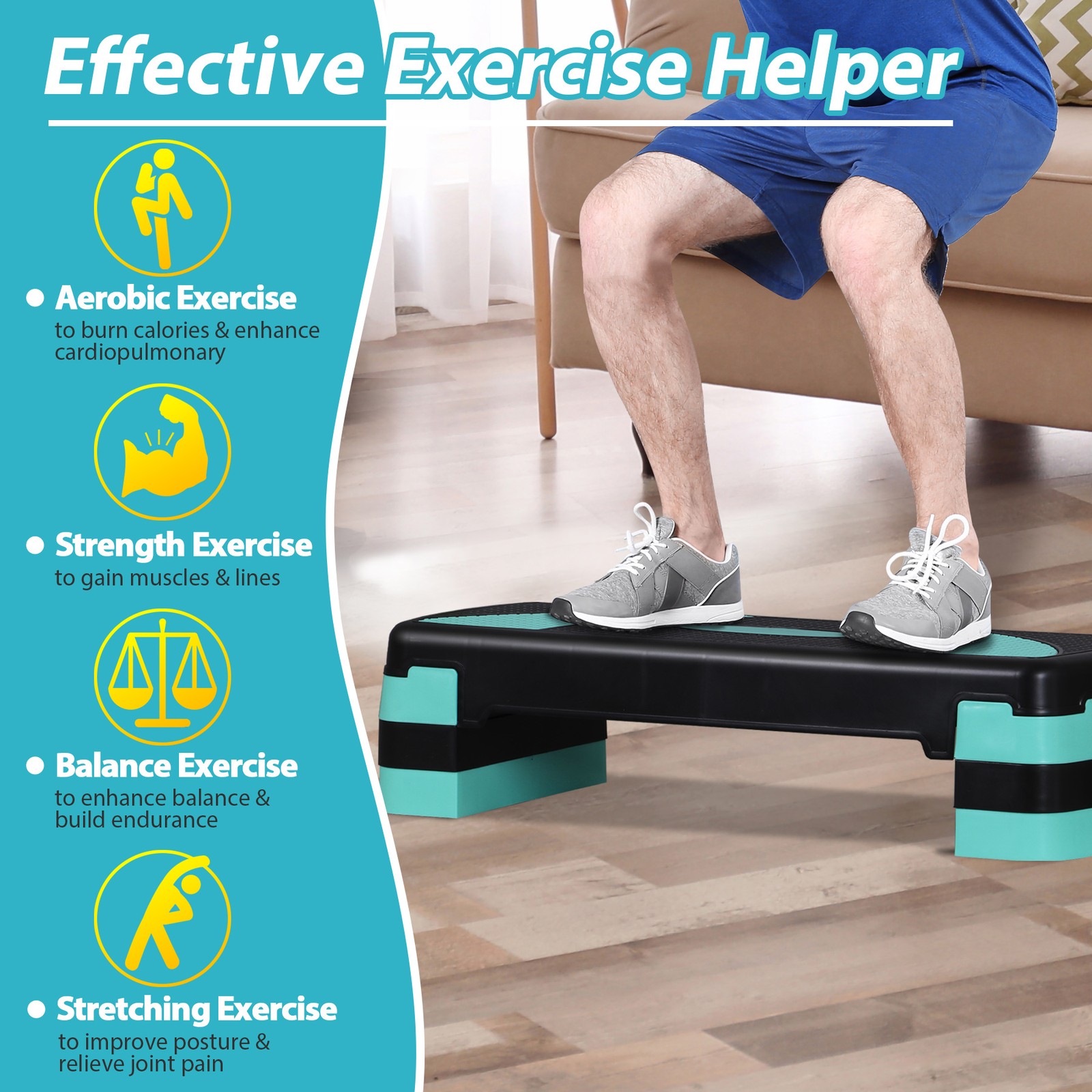 31" Aerobic Step Platform Adjustable Exercise Workout Stepper with Risers Green