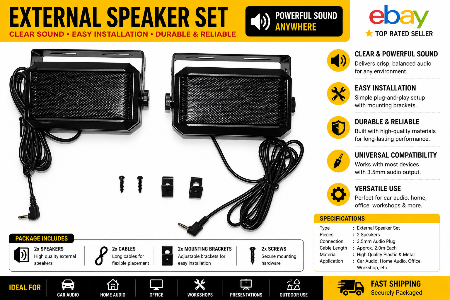 ICOM  GENERIC HAM MOBILE BASE  CB Communications Extension Speaker 2 SPEAKERS