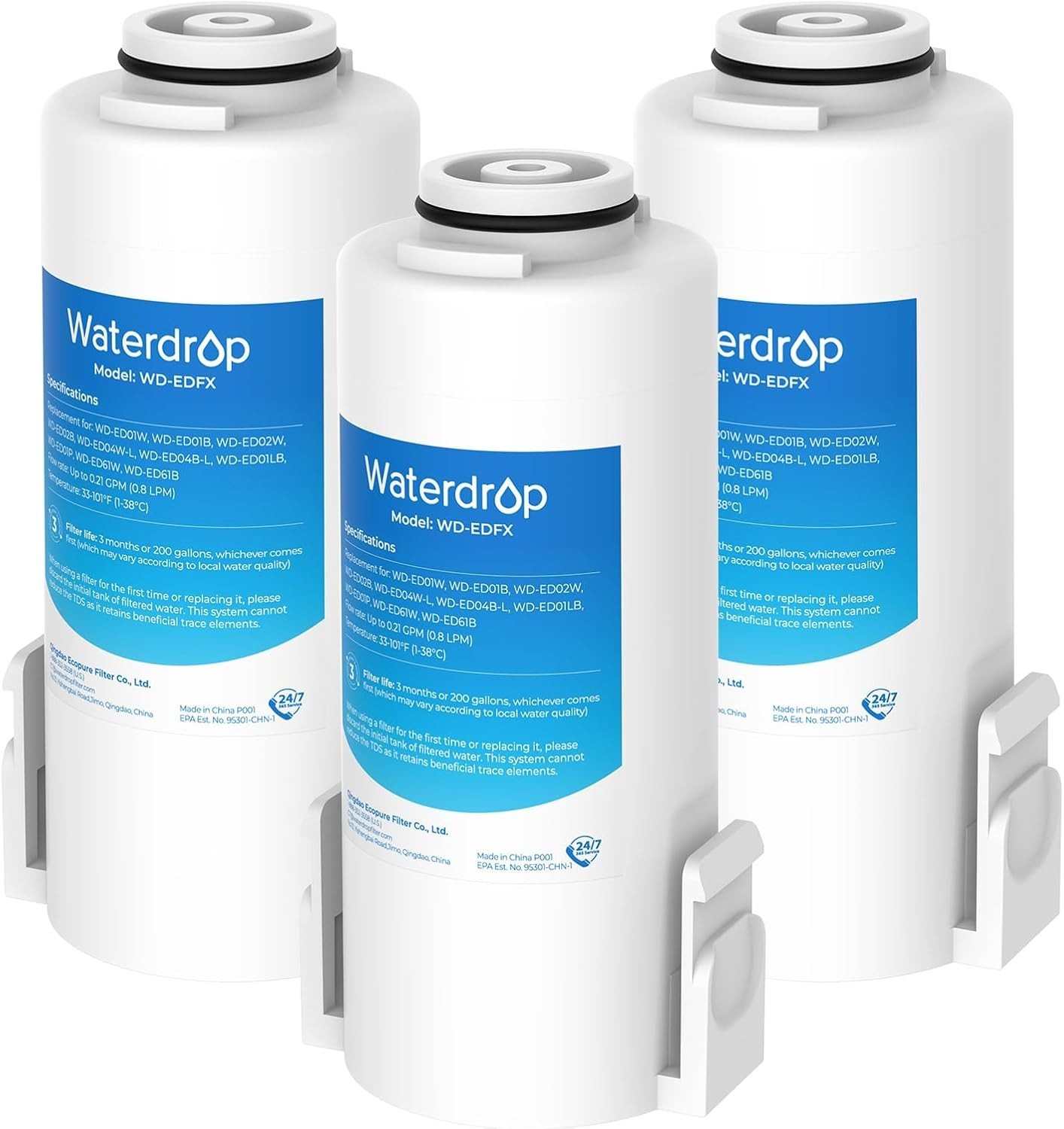 Waterdrop EDFX Water Filter Replacement for ED61 Rechargeable Water Filter3 Pack