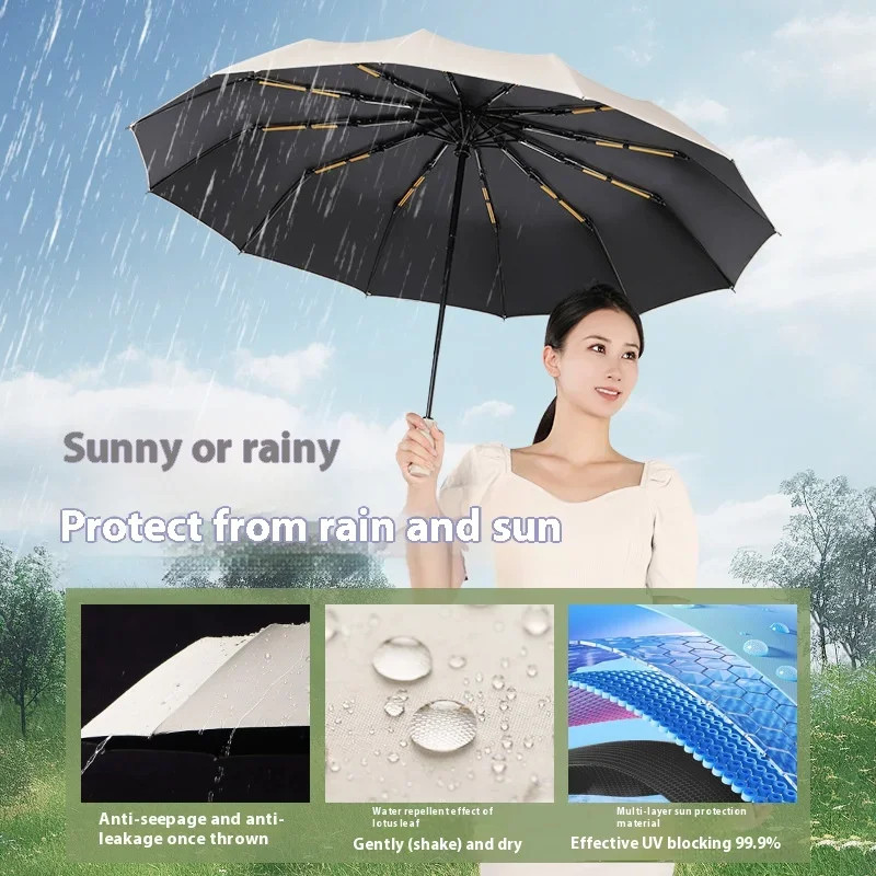 1PCS Large Automatic Reinforced 72-Bone UV Sun & Windproof Men's Folding Umbrell