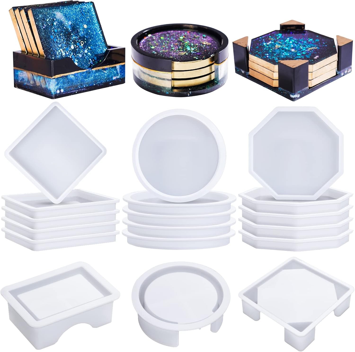 LET'S RESIN 18 Pcs Coaster Resin Molds Silicone, with 18