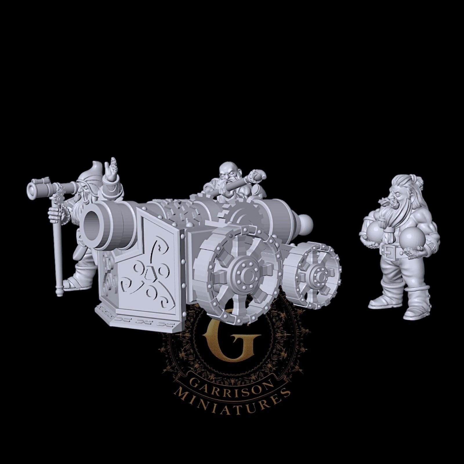 Dwarf Siege Cannon and 3 Crew: 28mm Fantasy Wargame & Display Miniatures