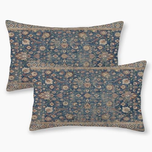Blue Brown Carpet Pillow Covers 12x20 Inch Set of 2, 20" x 12" (Pack of 2) Dv1