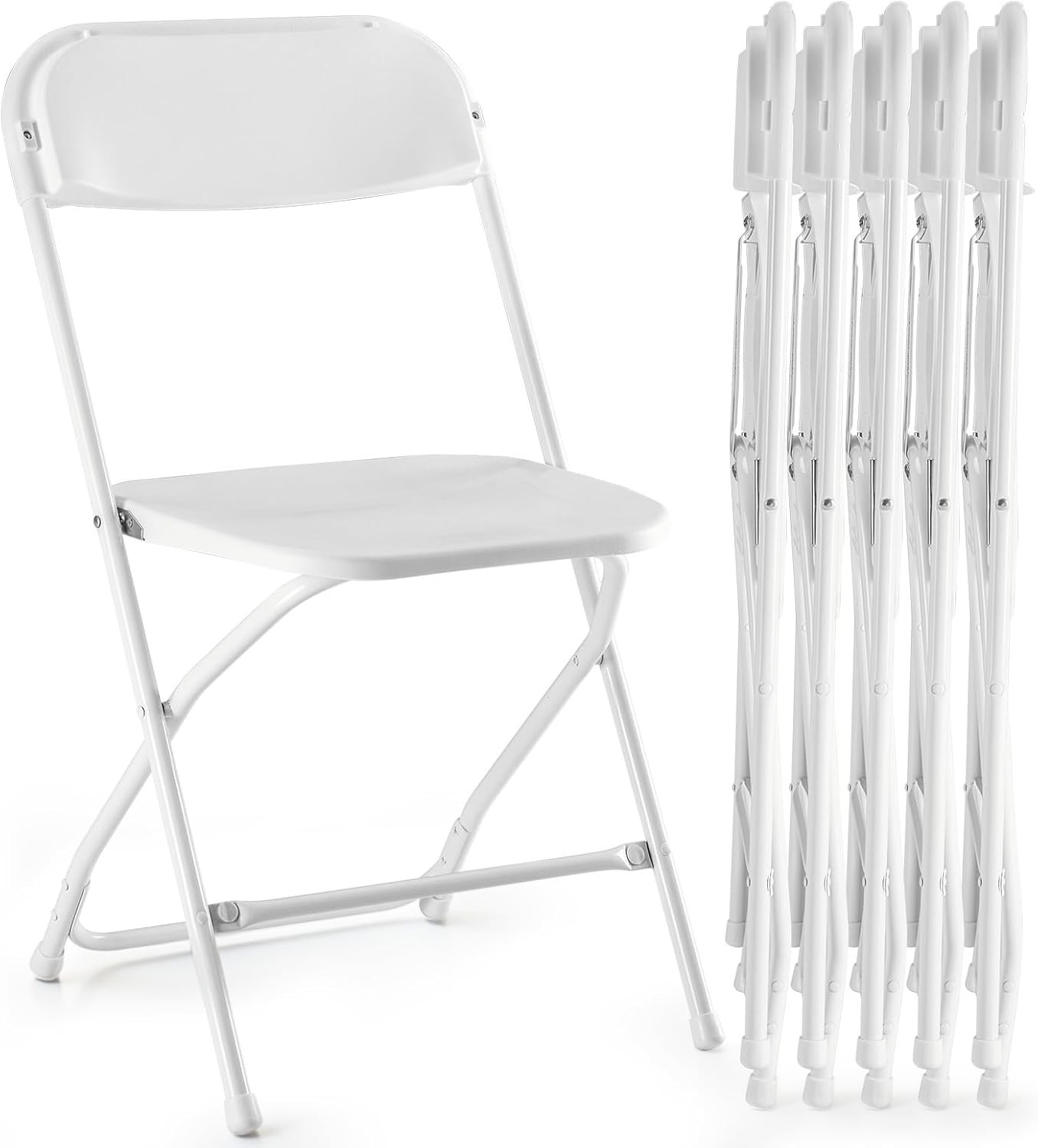 6-Piece Foldable, Stackable Chair - Plastic & Metal, White – Durable Portable