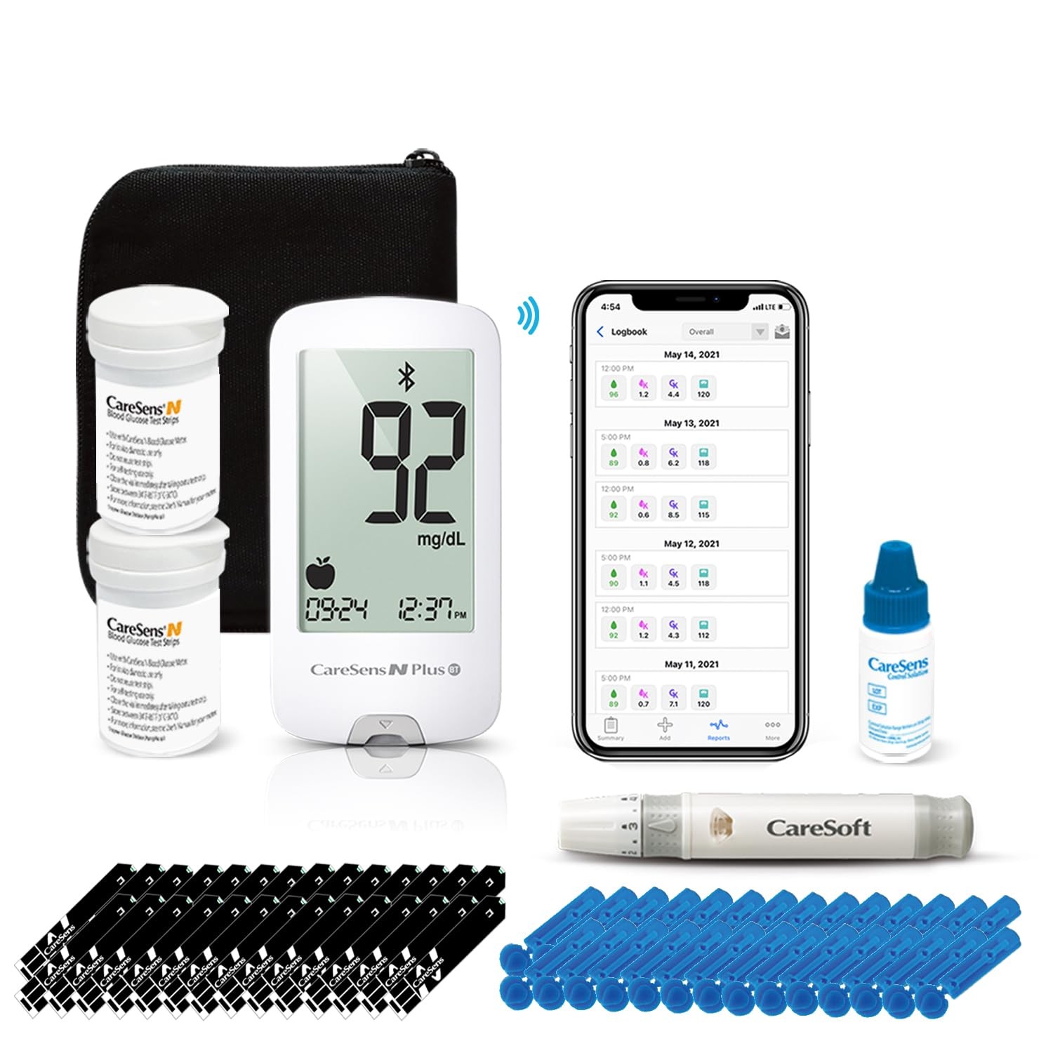 CareSens N Plus Bluetooth Blood Glucose Monitor Kit with 100 206 Piece Set