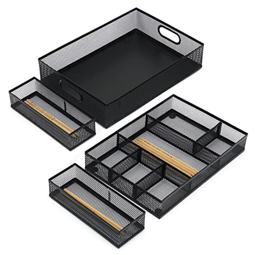 Desk Drawer Organizer with 6 Adjustable Dividers, Metal Pen organizer for