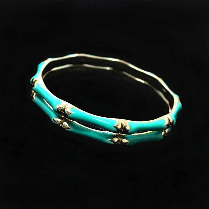 NEW Luxury Designer Style Turquoise Enamel Bangle Bracelet Cuff Gold Accents US