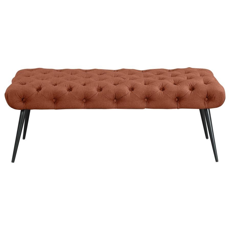 Upholstered Tufted Bench Metal Legs Rust