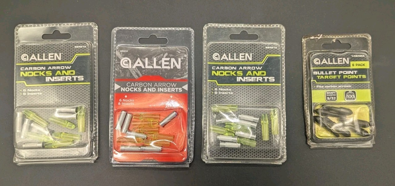Lot of 3 New Packs Allen Carbon Arrow Nocks And Inserts & 1 Bullet Point - READ