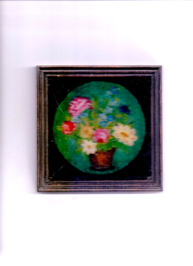 peasant bouquet of flowers naive back glass picture back glass painting