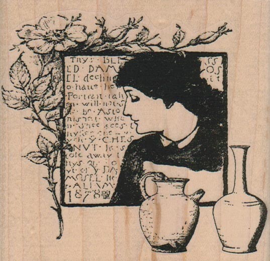 Flower Lady Collage 3 3/4 x 3 1/2" Rubber Stamp, Women Stamp, Lady Stamp