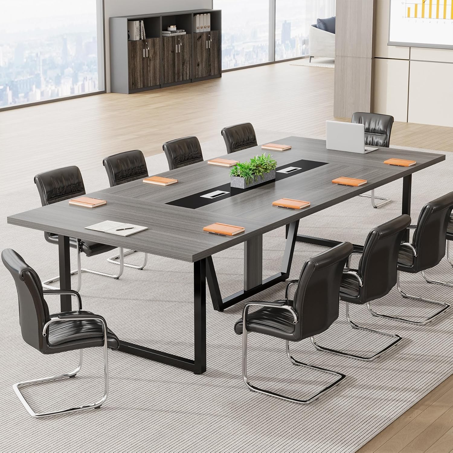 8ft Conference Table 94.48L x 47.21W x 29.52H Inches Large Meeting Podcast Table
