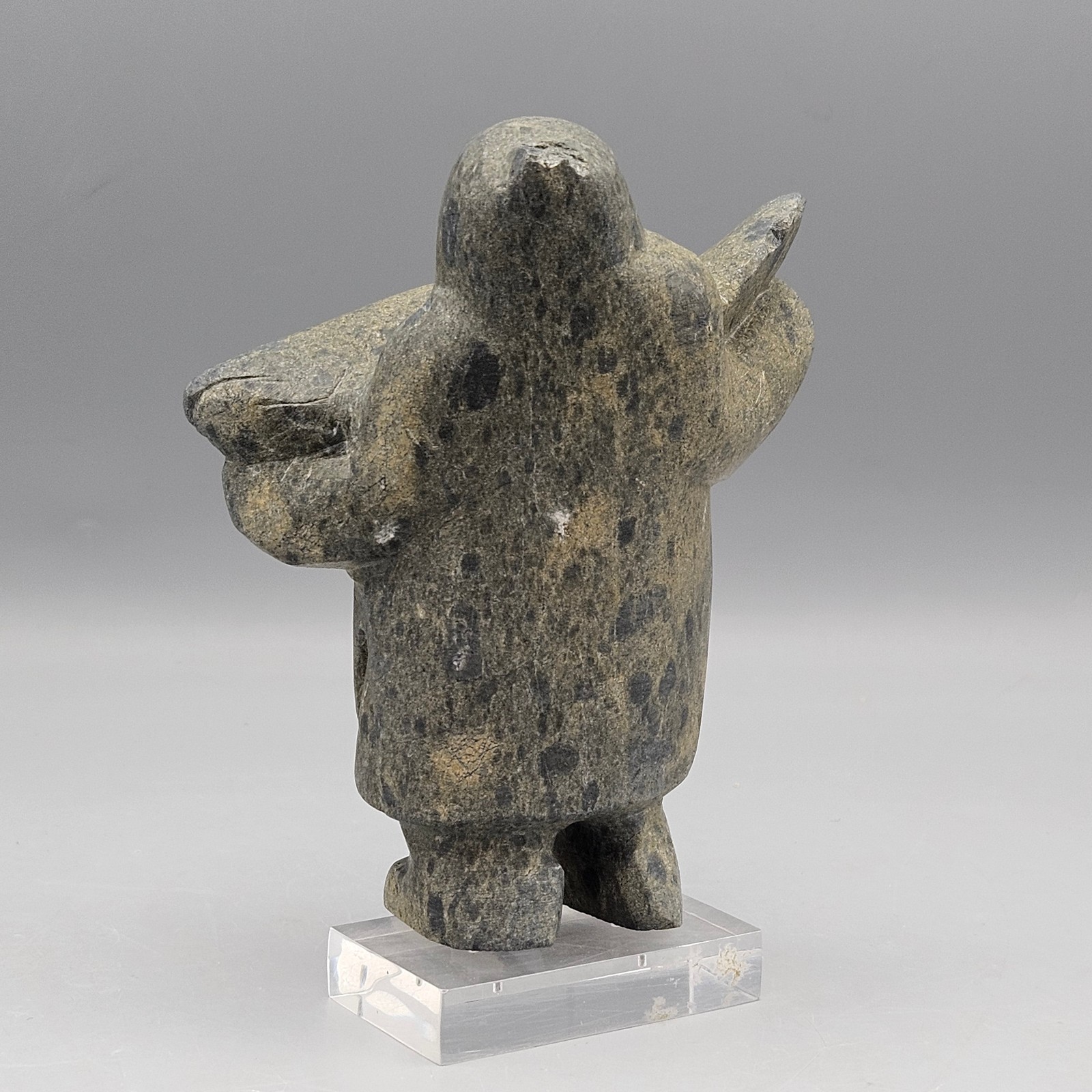 Inuit Stone Sculpture Hunter with Seal on Lucite Base