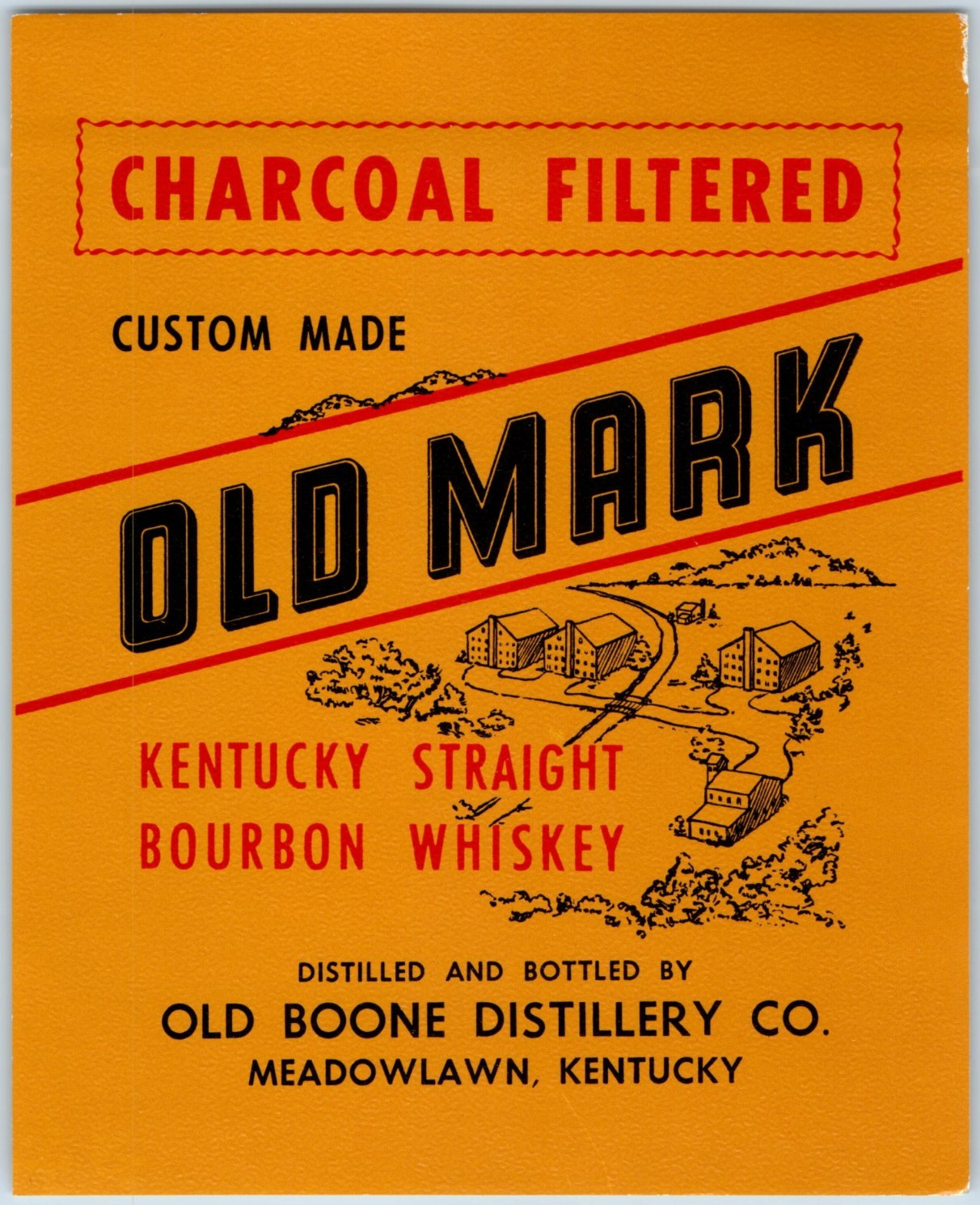 1930s-40s Old Mark Bourbon Whiskey Old Boone Distillery Bottle Label F224