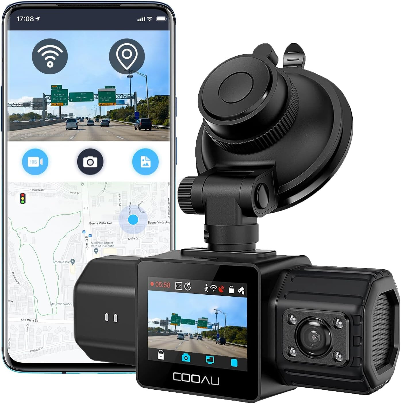 COOAU D20 Dual Dash Cam 2.5K+1080P for Uber and Taxi Drivers