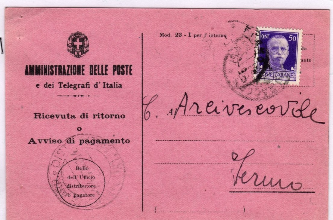 Italian Postage History Receipt Notice Imperial Cover C 50 2 4 1938