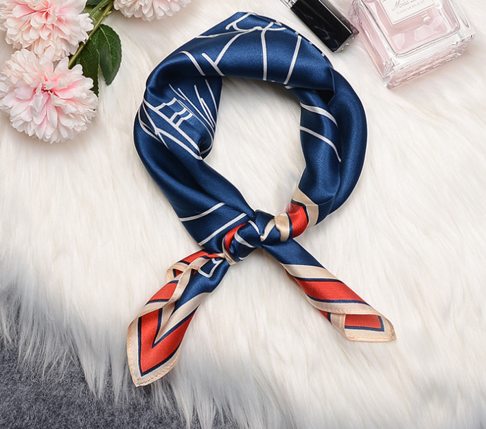 100%Silk Mulberry Wrap Shawl Square Blue fawn print Bandanna Scarf 53X53cm new