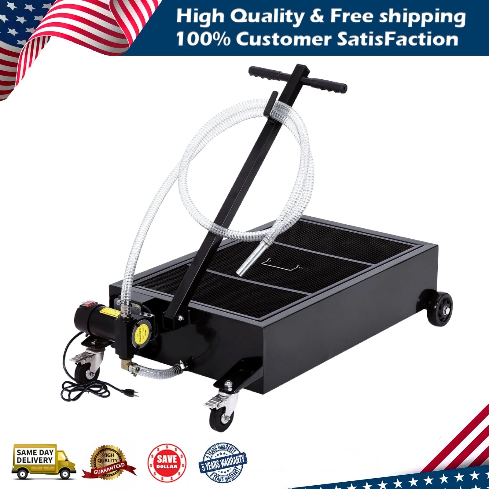 20GAL Electric Oil Drain Pan w/110V Pump & 8.2ft Hose Low Profile Oil Drain Cart