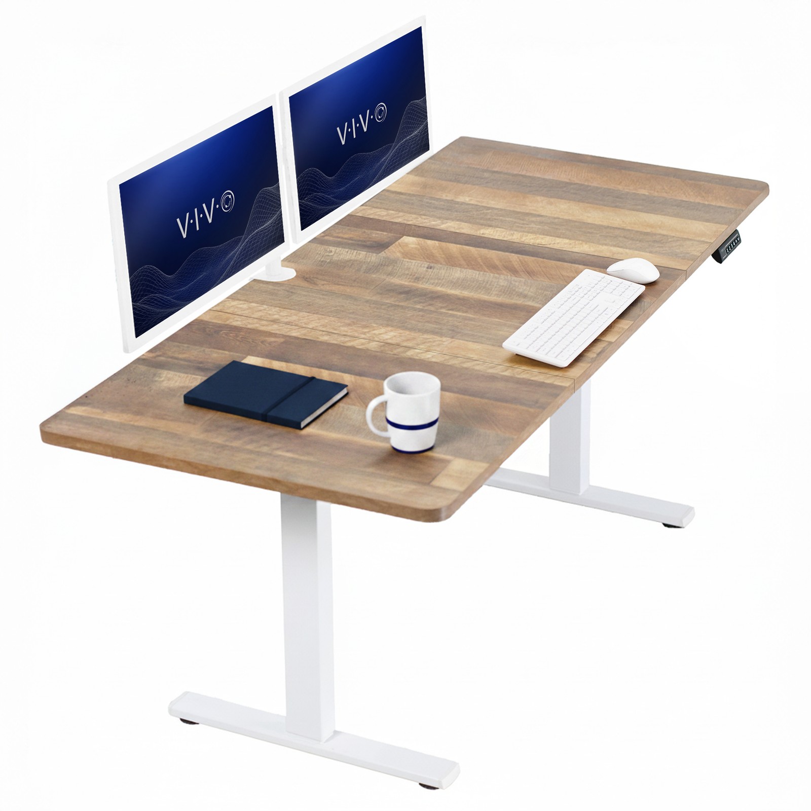 VIVO Electric 71” x 30” Stand Up Desk, Reclaimed Wood Table Top, White Frame