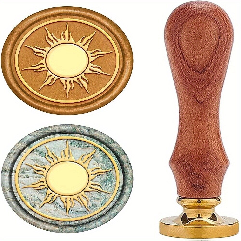 1pc DIY Scrapbook Brass Wax Seal Stamp and Wood Handle Sets Sun Golden 8.9x2.5cm