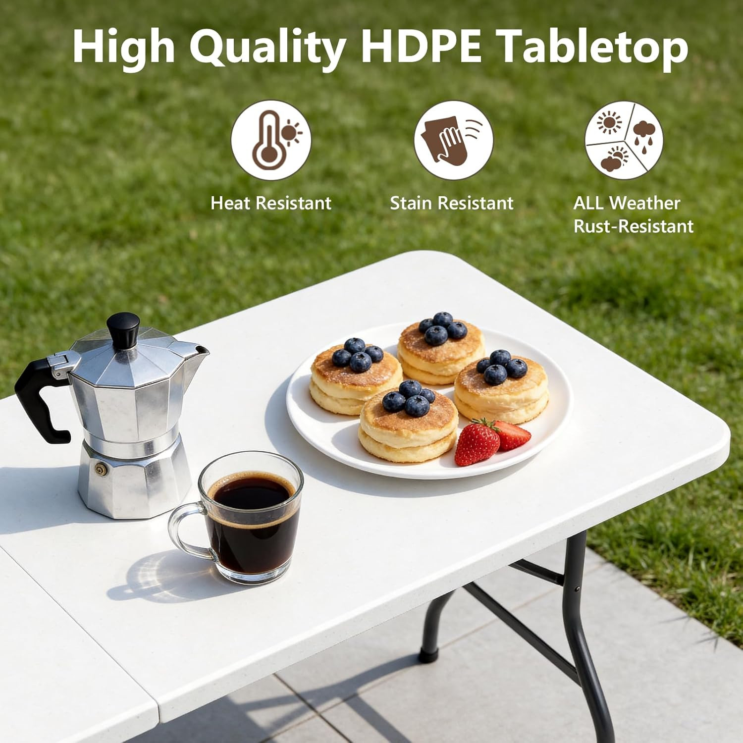 Folding Dining Table Set for 4, 5FT Foldable Plastic Table with Carrying Handle