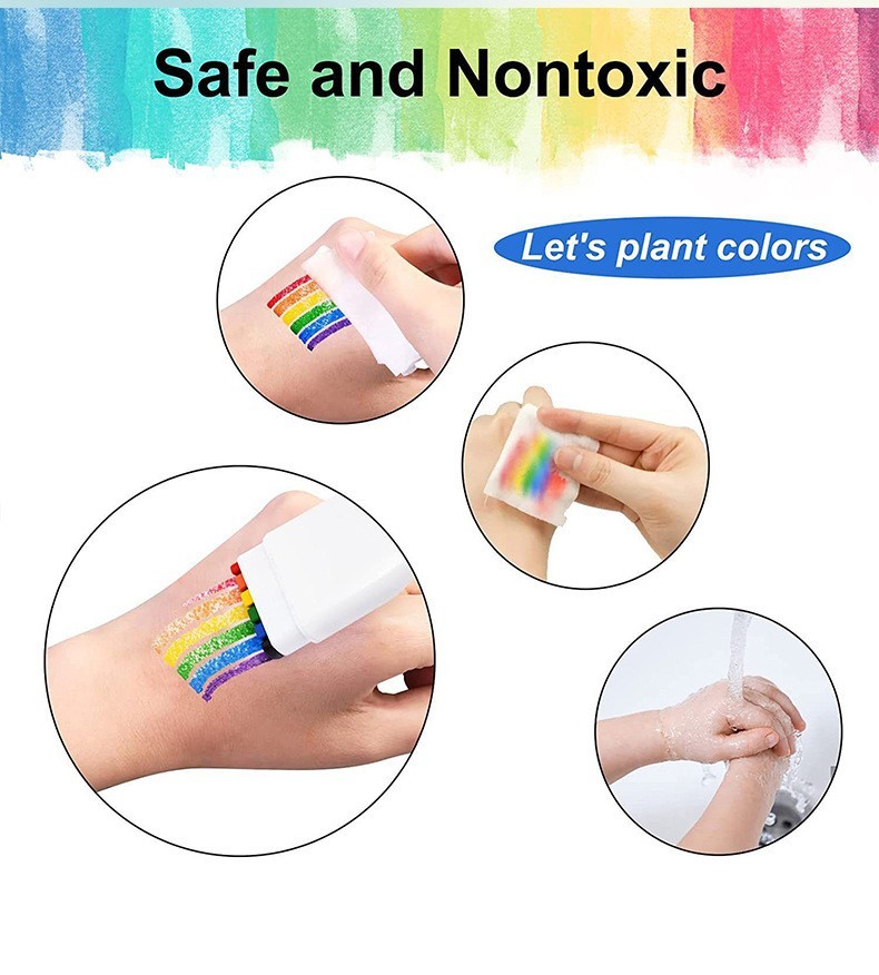 5PCS Rainbow Face Paint Stick, 6 Colors Face & Body Crayon for Sports Events