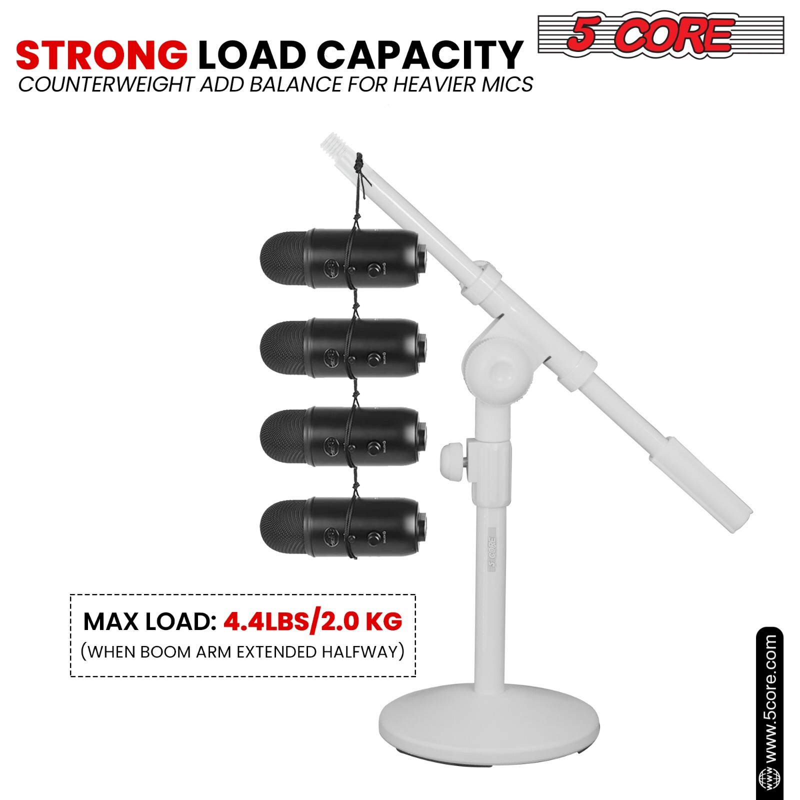 5Core Mic Stand Height Adjustable Short Desktop Stands w/ Telescopic Boom Arm