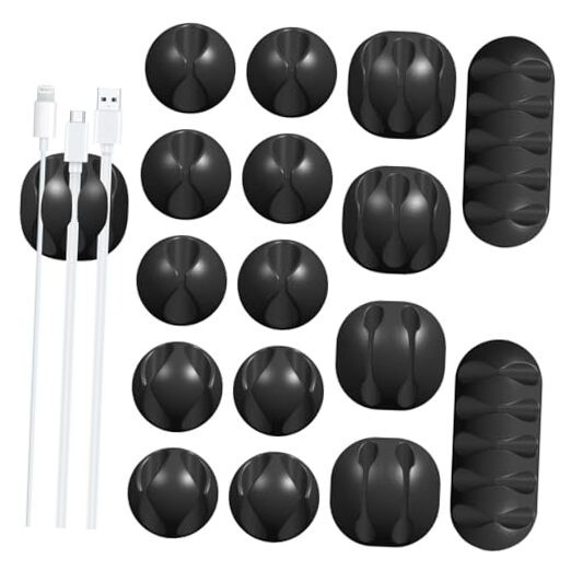 16Pack Black Desk Cable Management,Adjustable Cord Organizer Black-16 Pack