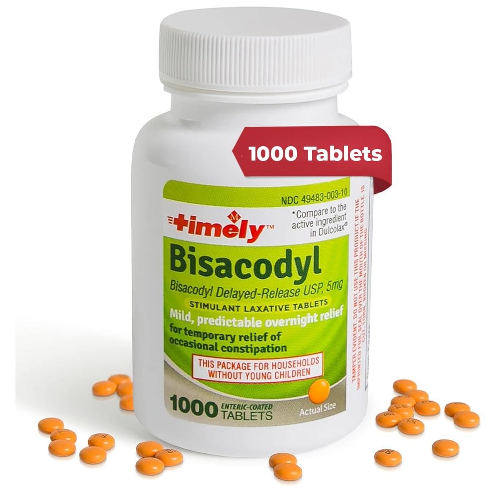 Timely by Time Cap Labs - 1000 Count Bisacodyl Tablets 5mg - Laxatives for