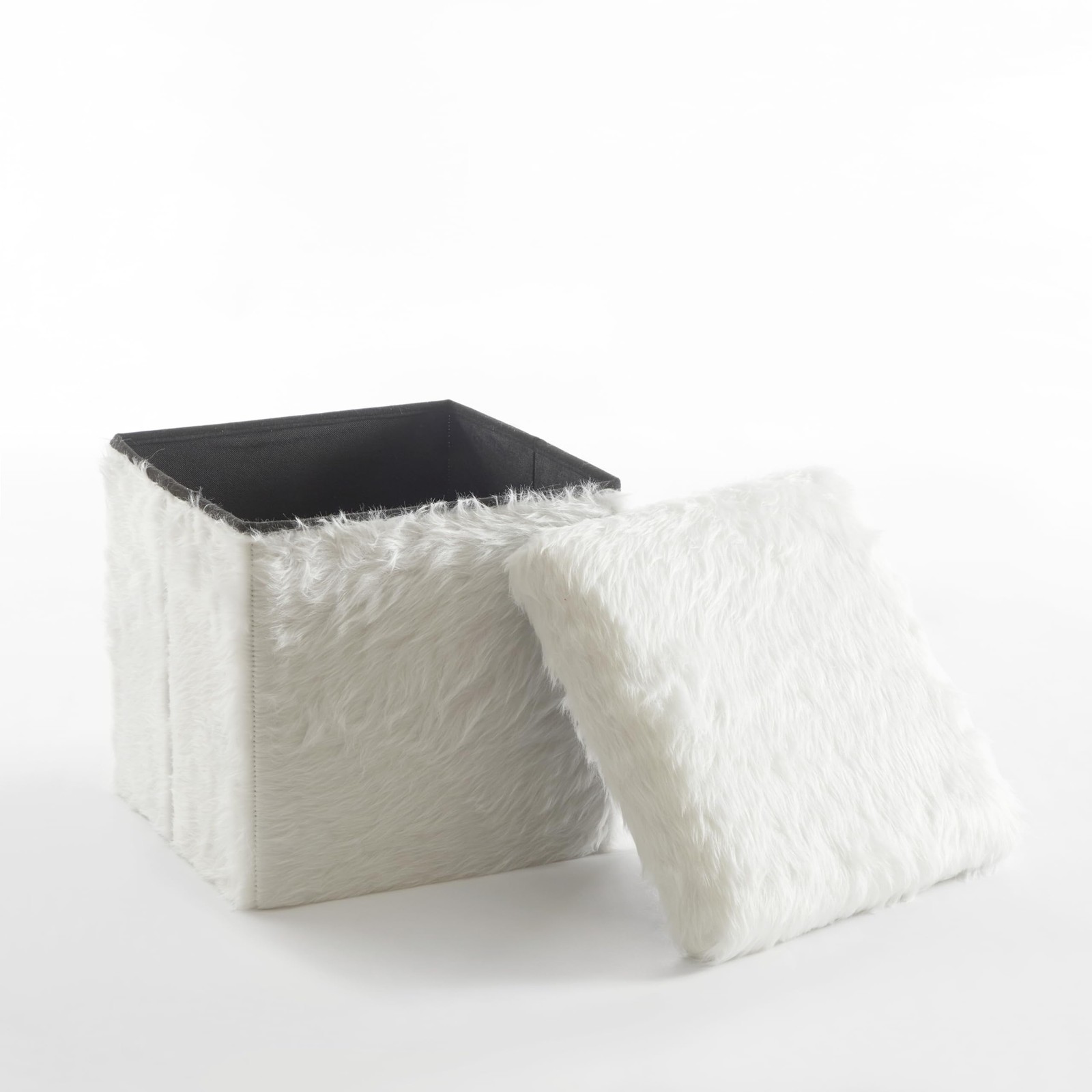 Urban Lifestyle Mongolian Fur Collapsible Storage Ottoman 15 Inch Square Soft