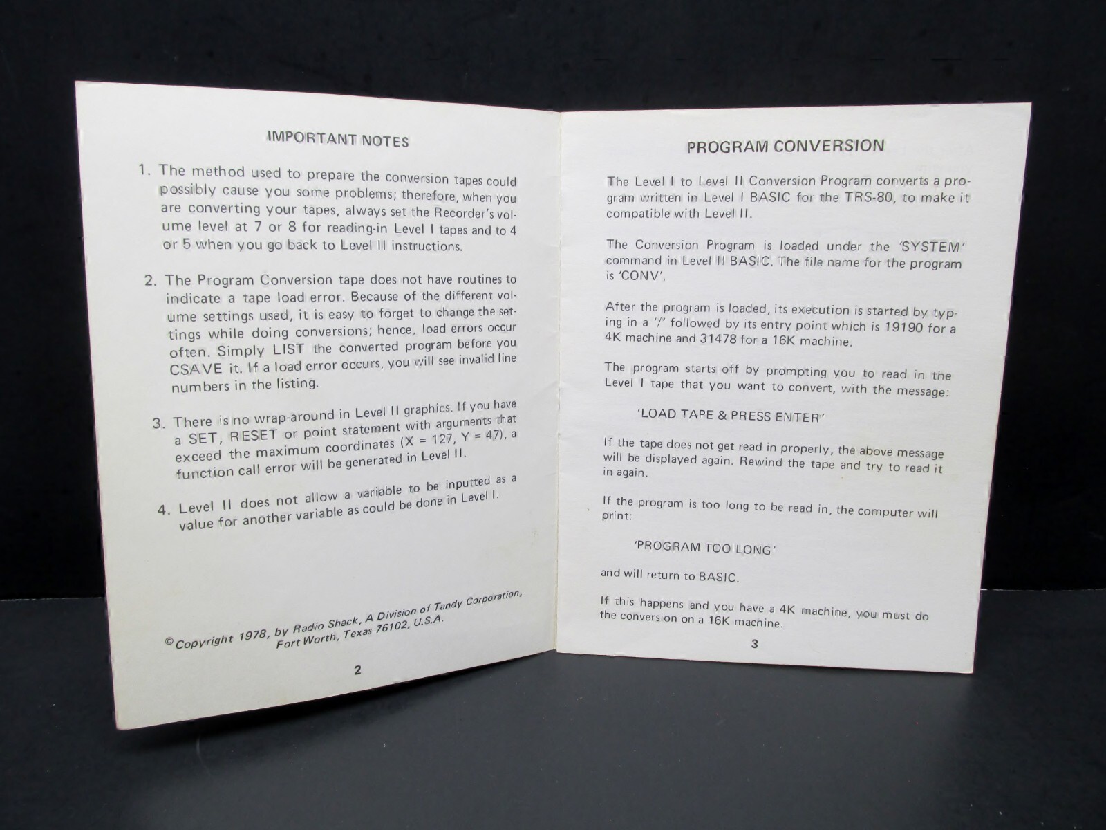 Radio Shack TRS-80, Program Conversion & Data Conversion Instruction Manual 1978