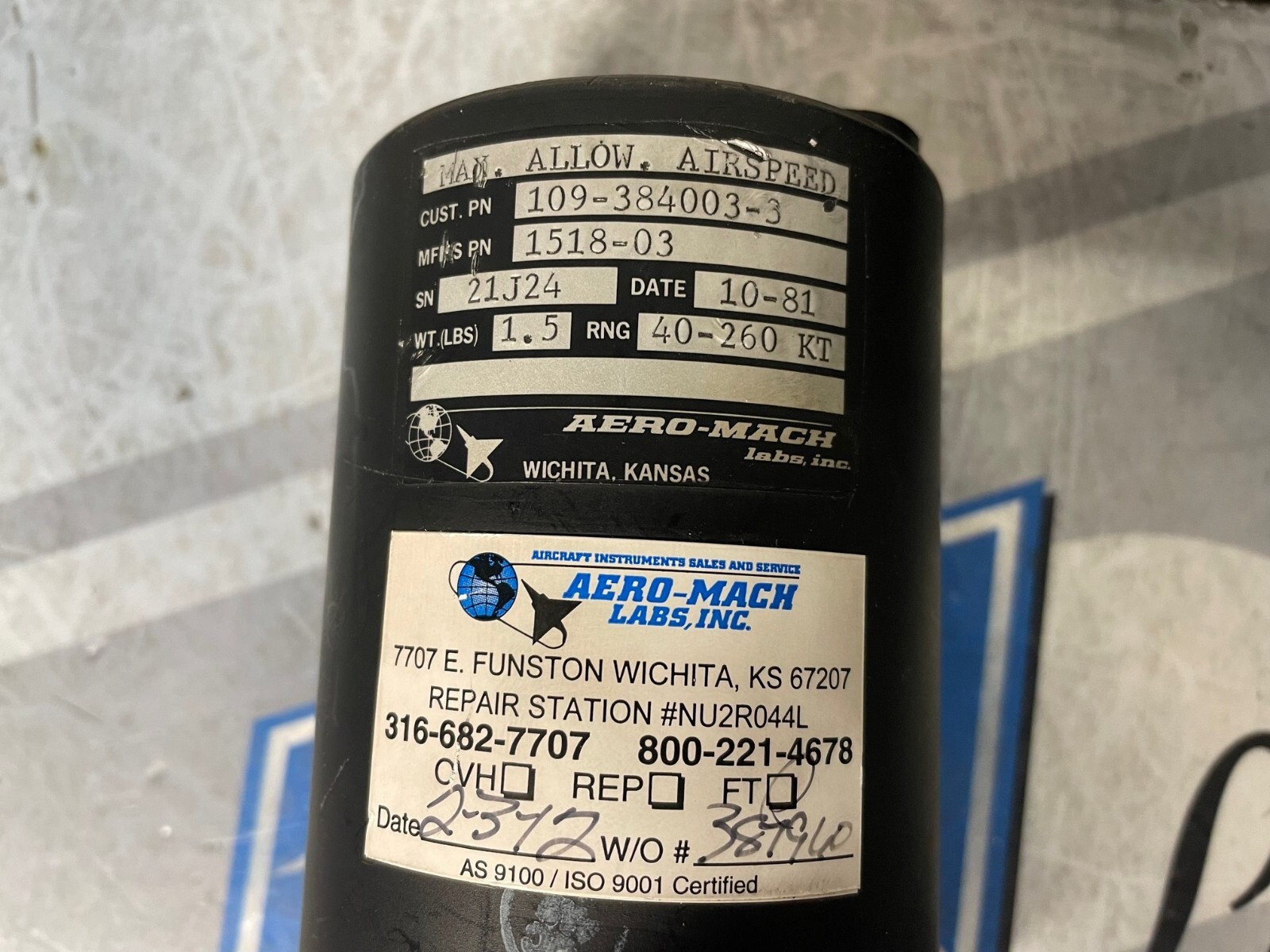 Airspeed Indicator 1518-03 Removed Working