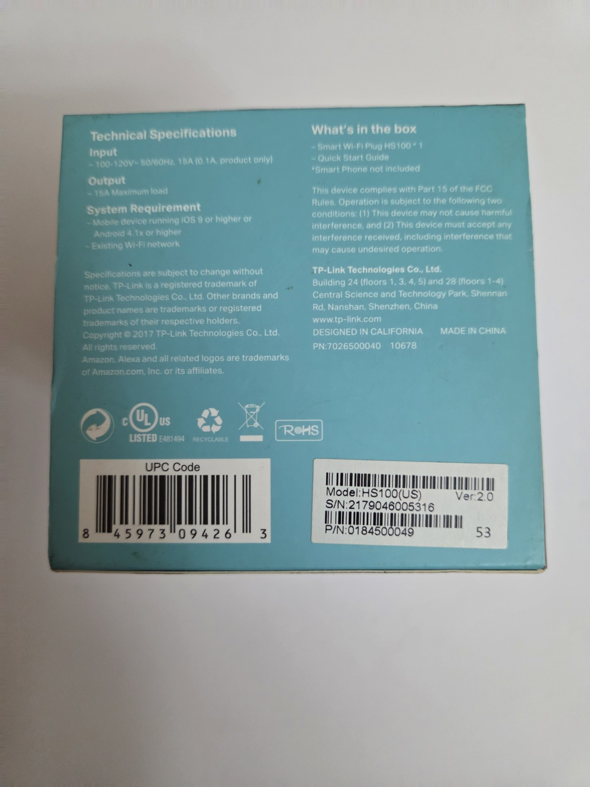 TP-LINK Smart Wi-Fi Plug HS100 White Sealed