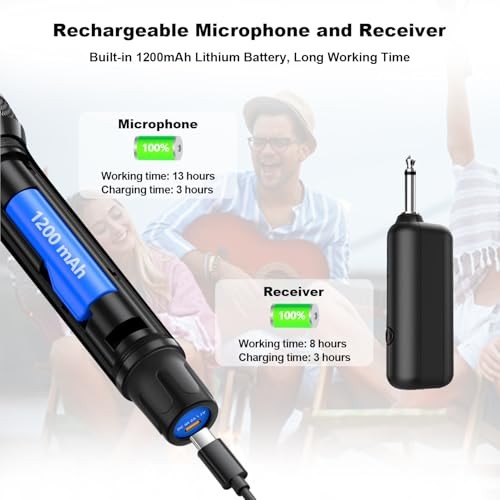 Wireless Microphone, Professional UHF Metal Dual Handheld Cordless Dynamic