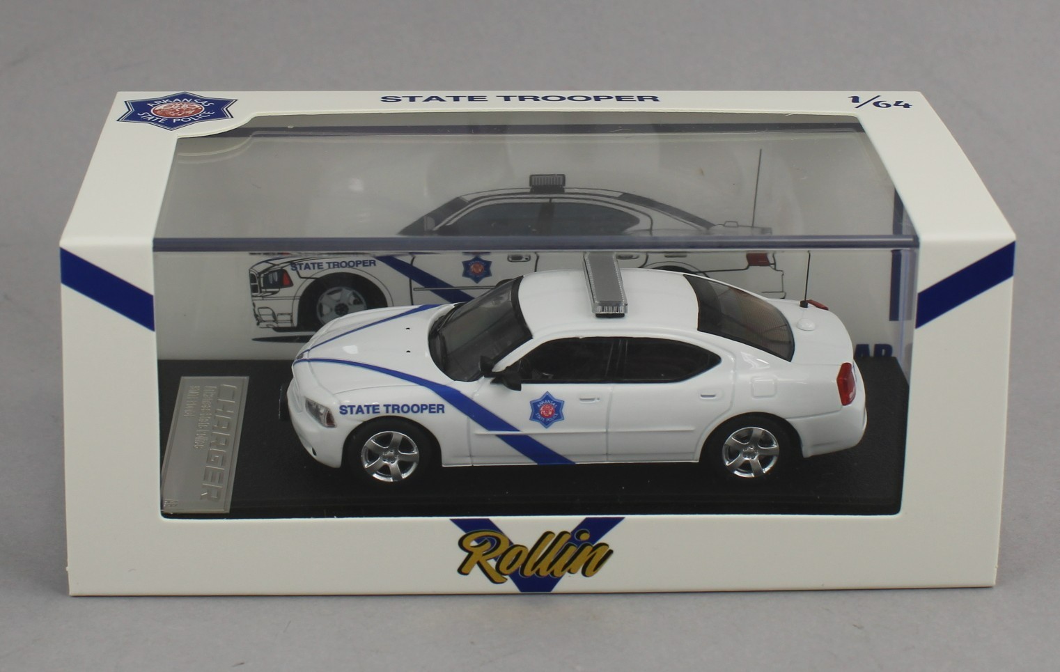 1:64 *ROLLIN DIECAST* Arkanasa State Trooper DODGE CHARGR Police Car NIB!