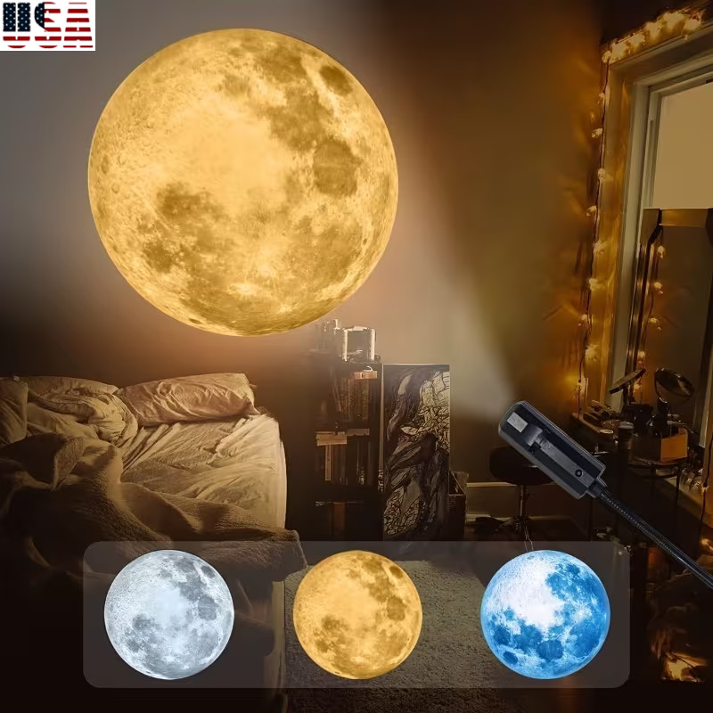 Galaxy Planet & Moon Projector Lamp LED 360° Rotating Night Light USB Powered US