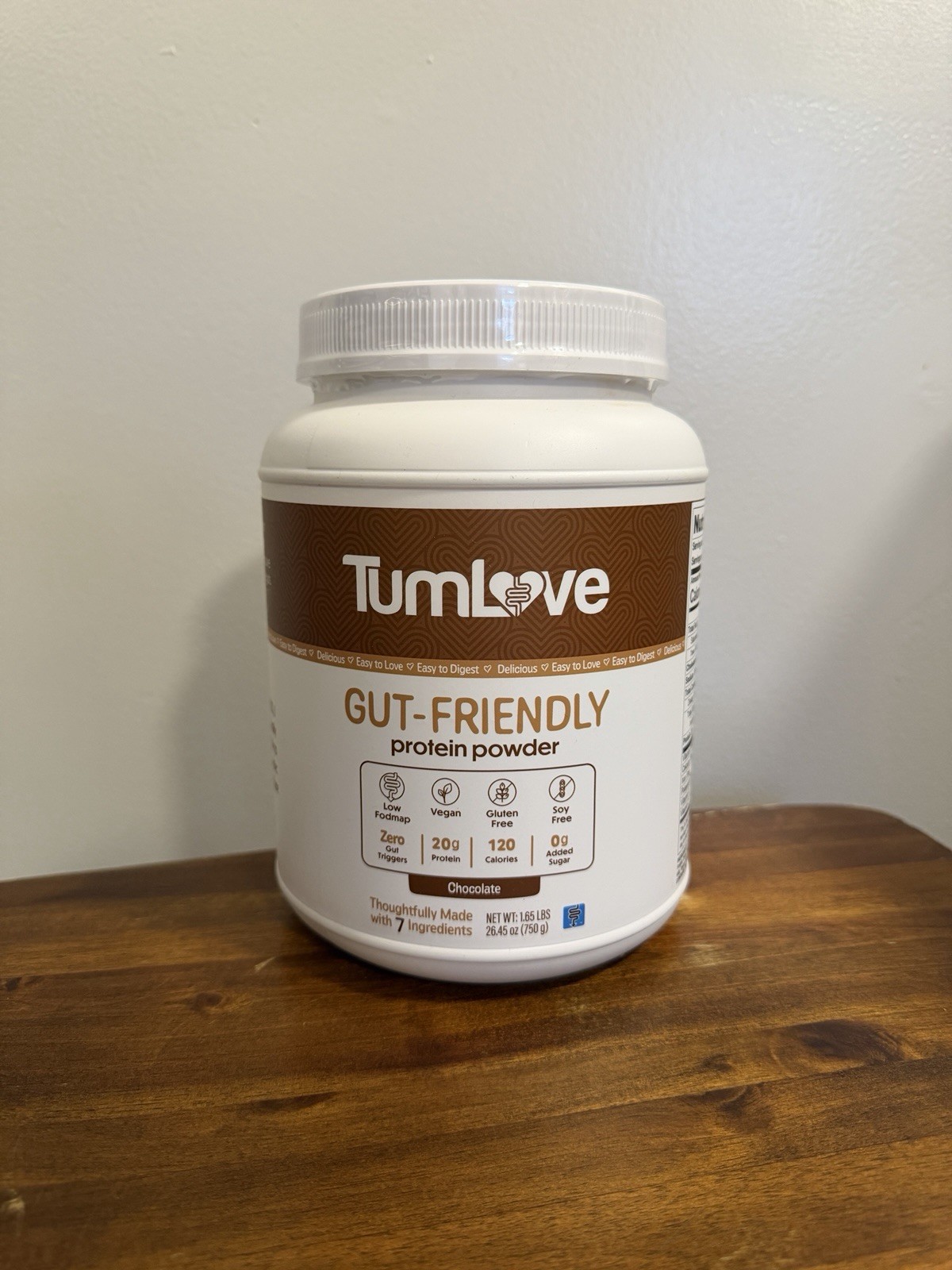 TumLove Vegan Protein Powder Chocolate 1.65 lbs Gluten Free Soy Free Low Fodmap