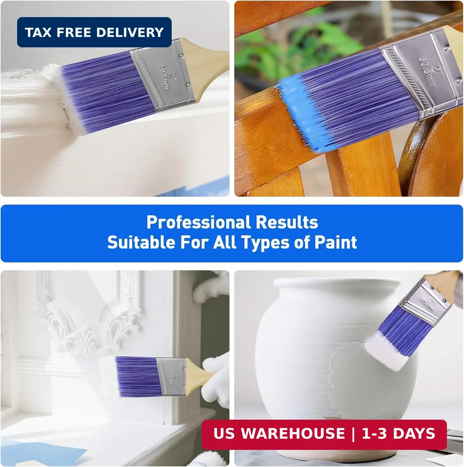 Paint Brushes - 6 Pack, 2" Angle Brushes, Paint Brush Set, Paint Brushes for Wal