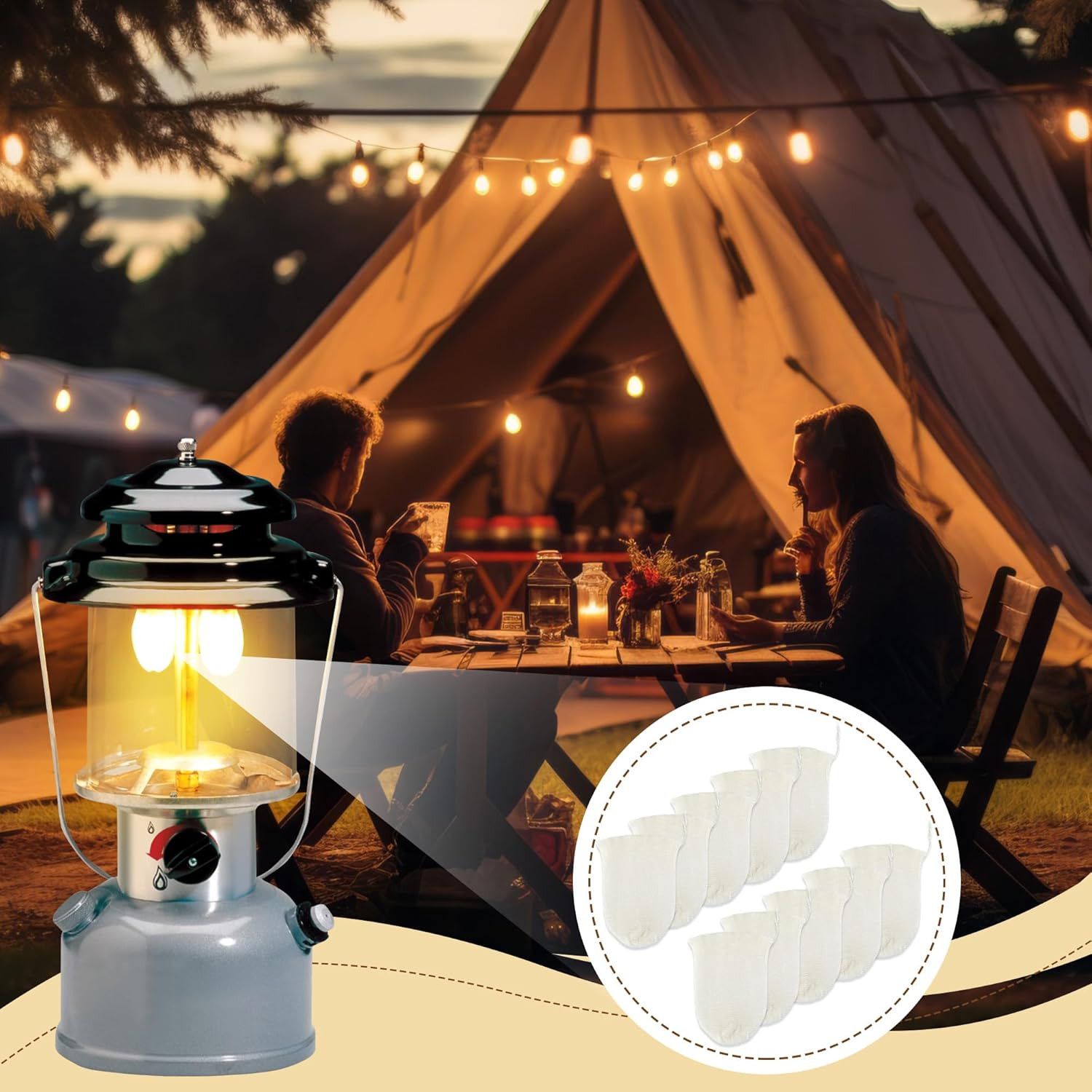 11 Pcs Propane Lantern Mantles with Glass Replacement Globe, Standard Lantern Re