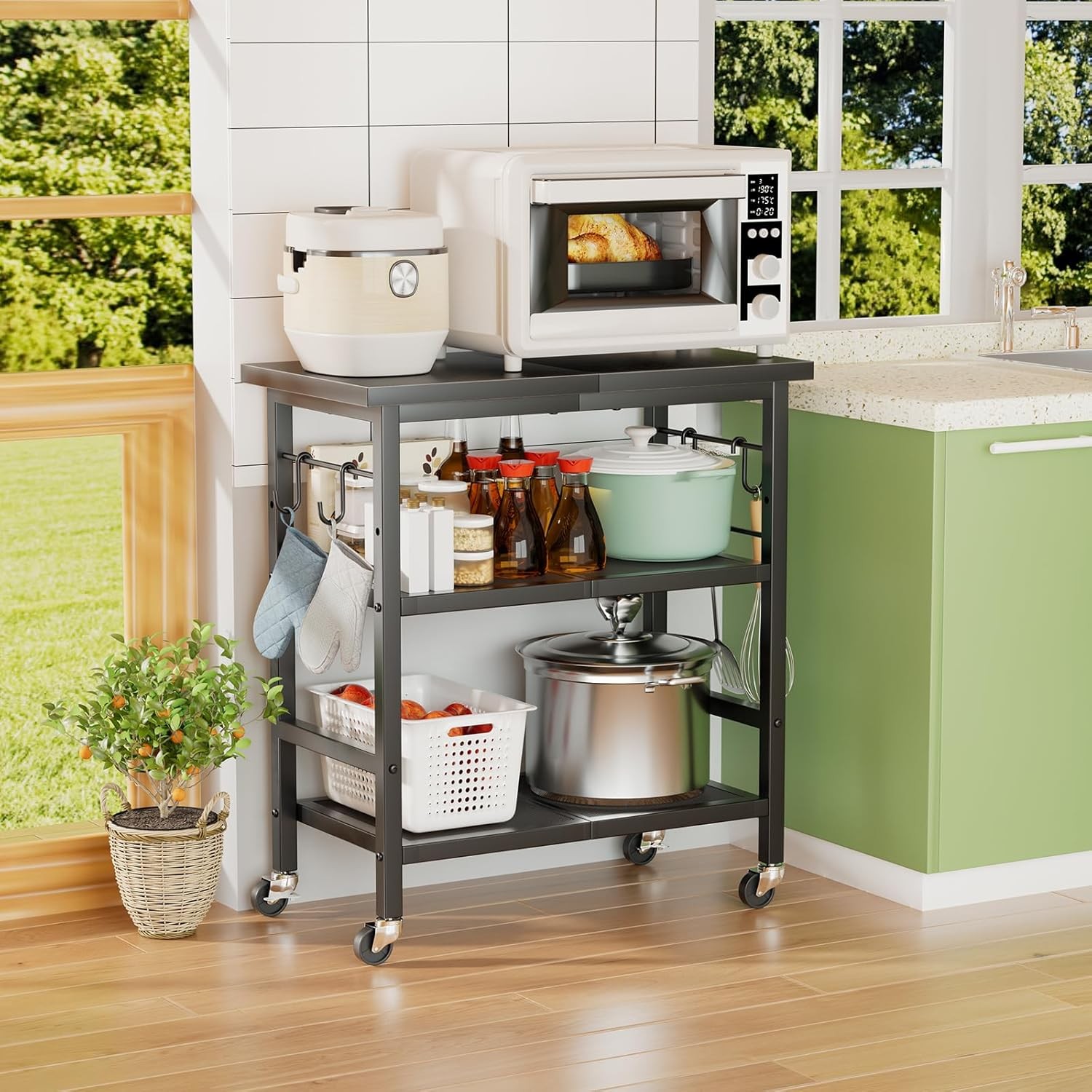 Rolling Kitchen Microwave Cart, 3 Tier Microwave Stand with Wheels, Bathroom ...