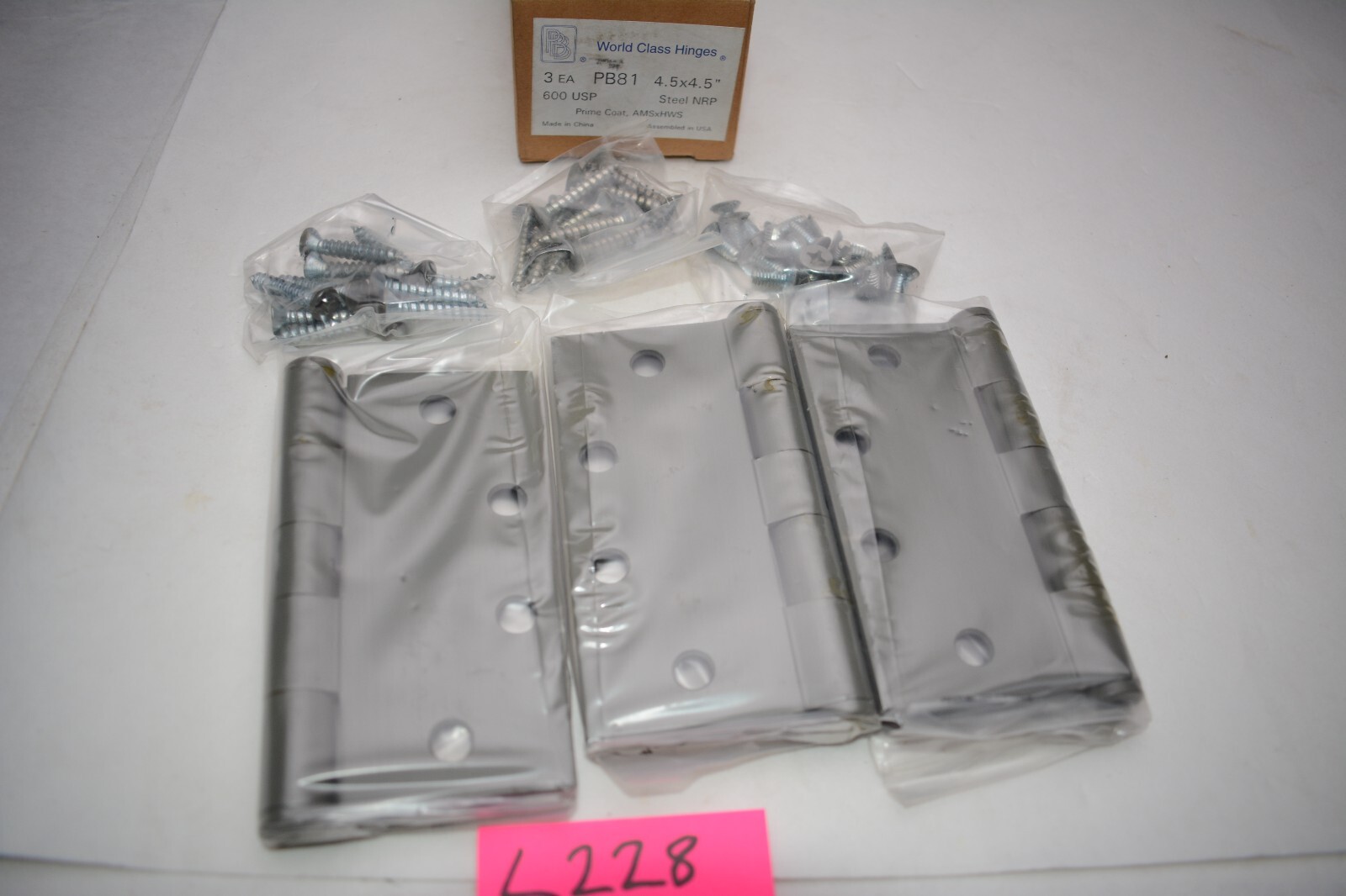 PB81 World Class Commercial Door Hinges (3 Per Box) 4.5” X 4.5” Steel NRP