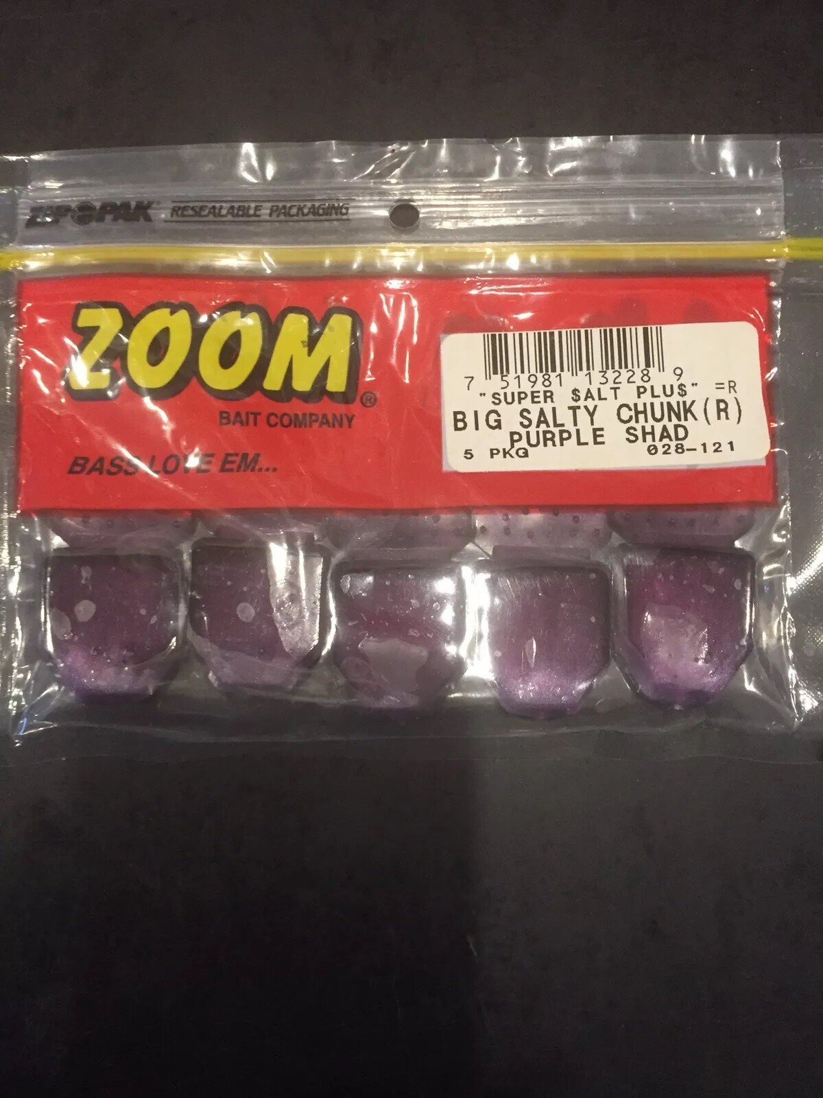 Zoom Big Salty Chunk 3 1/4” 5pkg Purple Shad