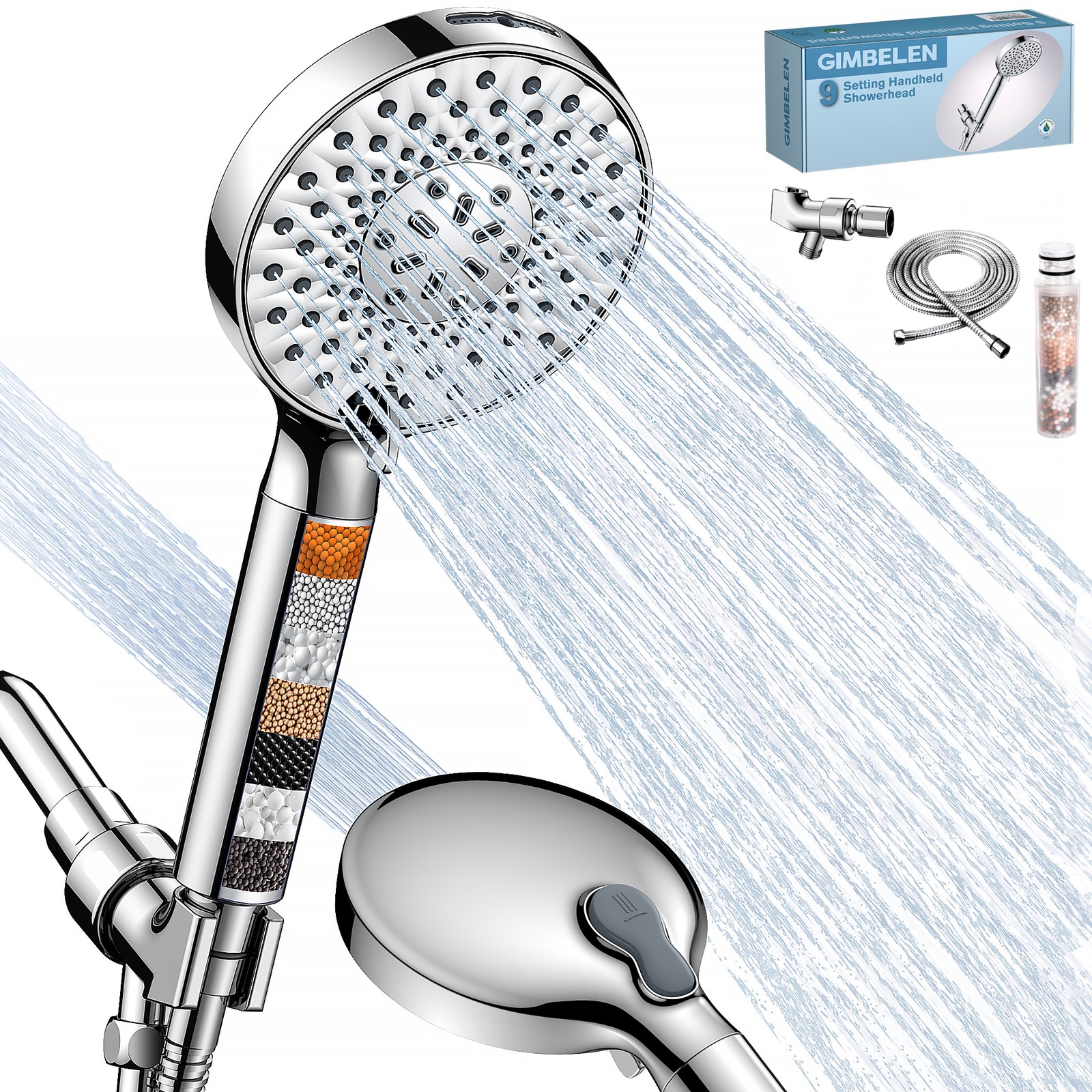 9 Modes Handheld Shower Head with Filter Replacement Adjustable Bracket 72"Hose