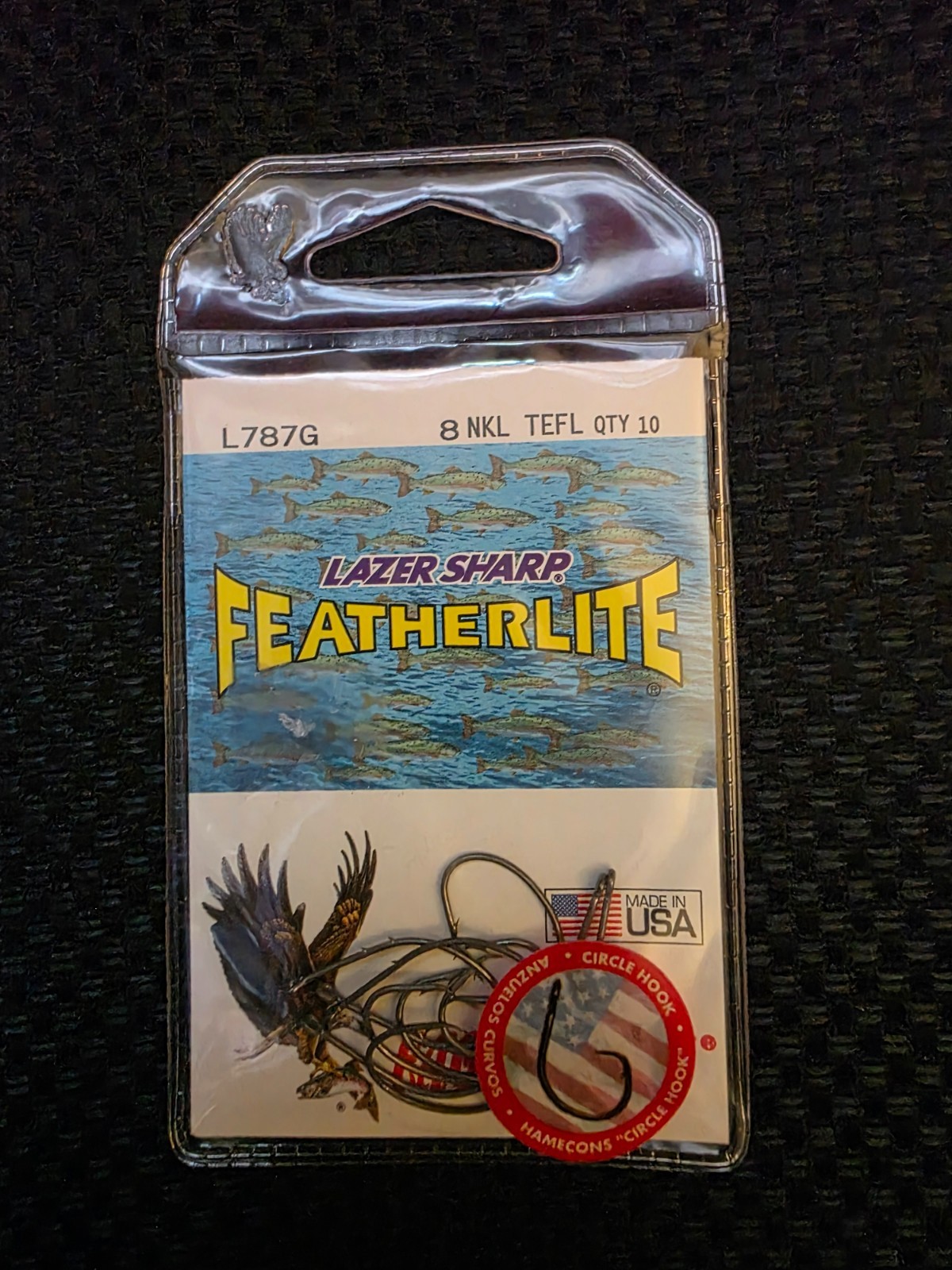 VINTAGE PACKAGING EAGLE CLAW L787G SIZE 8 FEATHERLITE LAZER SHARP HOOKS 10PK BOX