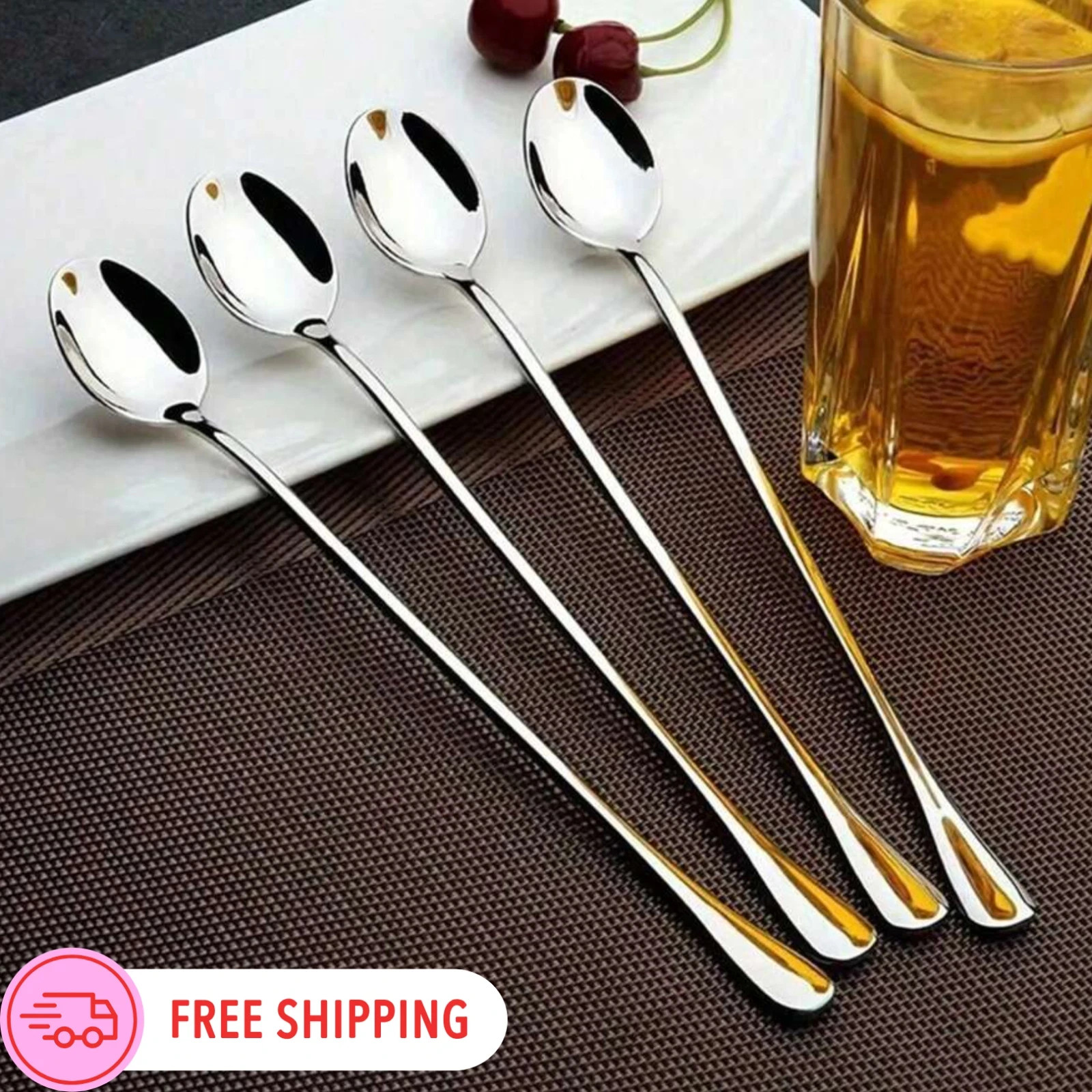 6pcs 7.5" Stainless Steel Mixing Spoons Long Handle Iced Tea & Ice Cream Spoon